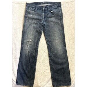 7 For All Mankind Jeans Mens 37 x 33 med wash Straight Distressed Stretch Denim